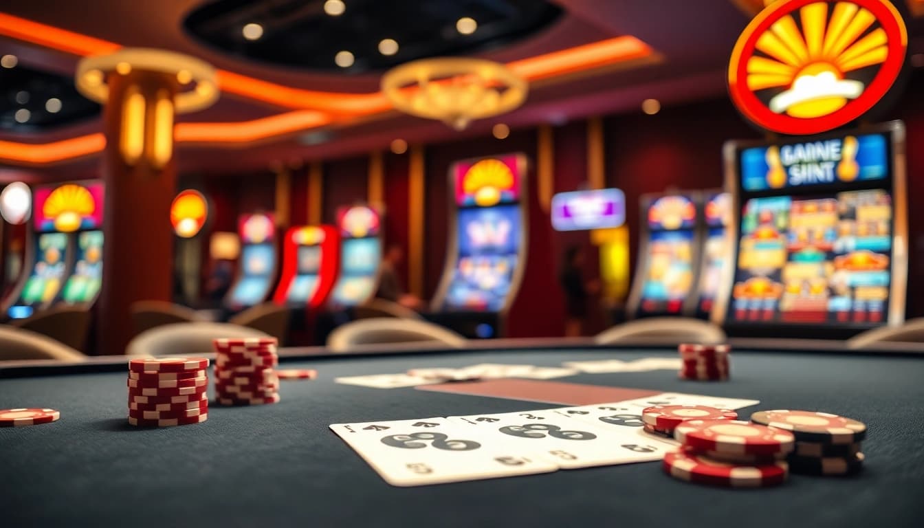 Experience excitement at Hi88 with vibrant casino tables and colorful poker chips.