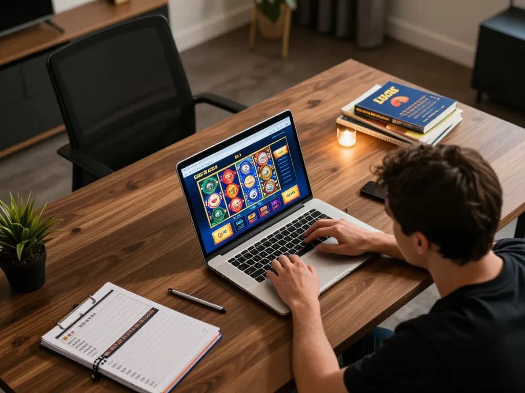 Engaging online gaming setup showcasing Luck8 com interface during strategic playtime at home
