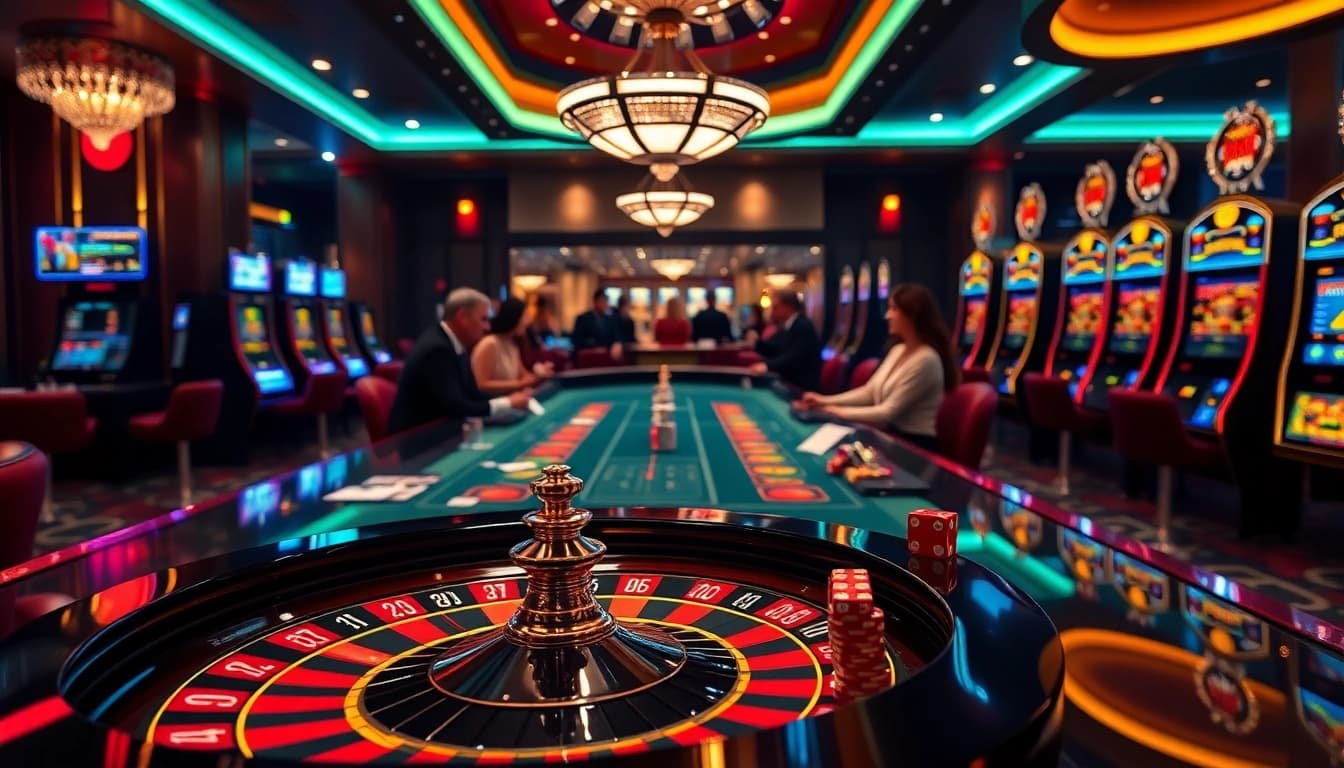 X88 players enjoying a vibrant casino environment with poker chips and roulette wheels.
