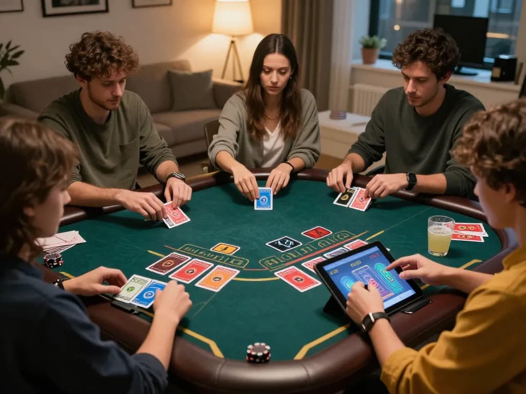 Kuwin players engaging in live dealer blackjack, analyzing strategies at home.