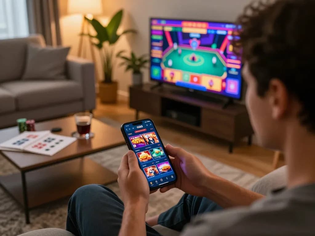 Engaged player on the GO88 app enjoying online casino from home, illustrating dynamic gaming experience.