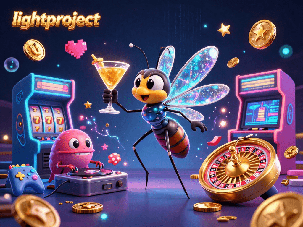 Experience lightproject by playing in a vibrant 3D casino scene filled with animated characters and colorful game elements.