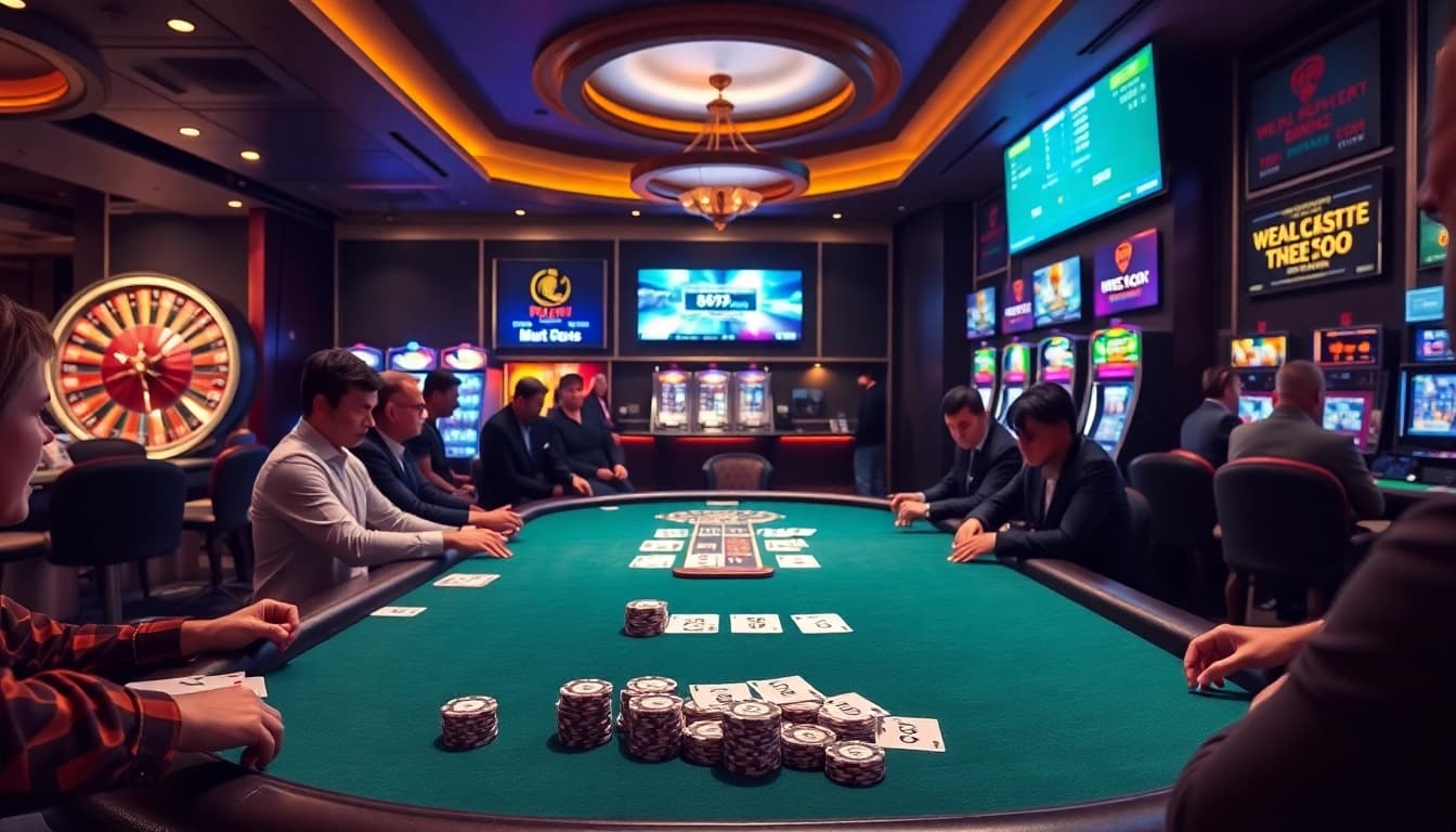 Players engaging in a high-stakes game at 88aa casino, showcasing vibrant tables and thrilling action.
