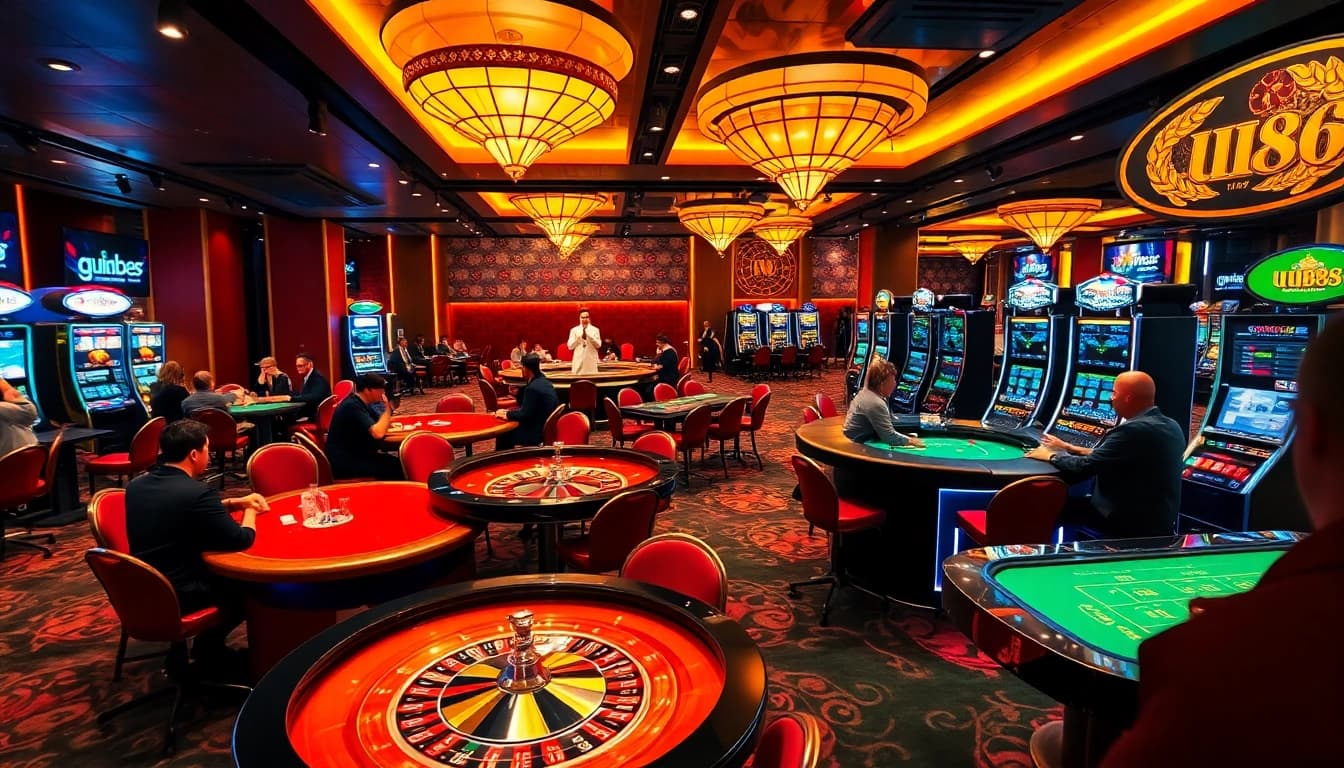 Players enjoying exciting games at uu88's vibrant casino tables and slots.