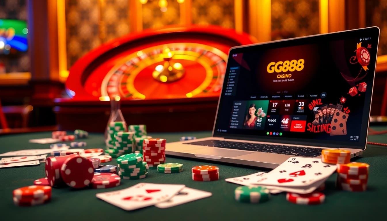 Experience the excitement of GG88 with vibrant casino gaming tables and poker chips.
