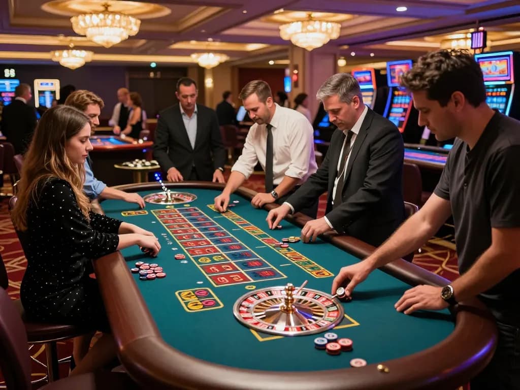 Players at a roulette table engaging strategically in gameplay at rwin casino, showcasing excitement and gameplay dynamics.