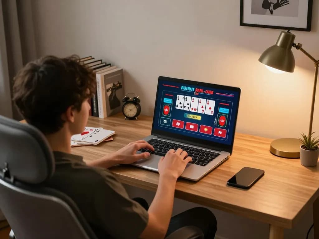 F168 user engaging in online gaming on laptop, showcasing live dealer options and strategic betting interface.