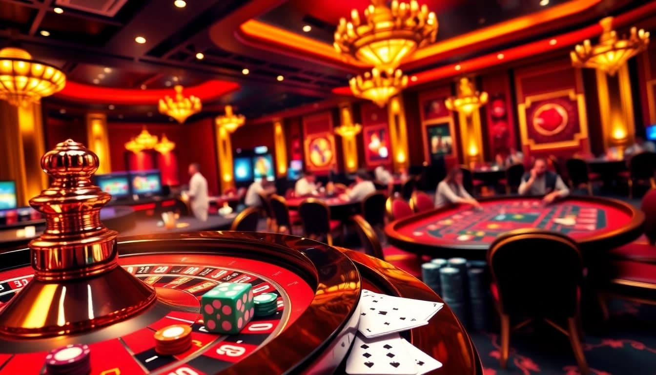Experience the thrill of gaming at Sunwin with vibrant casino tables, chips, and animated scenes.
