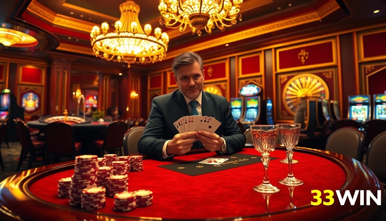 Experience the thrill of winning big at 33WIN with an elegant poker game setup.
