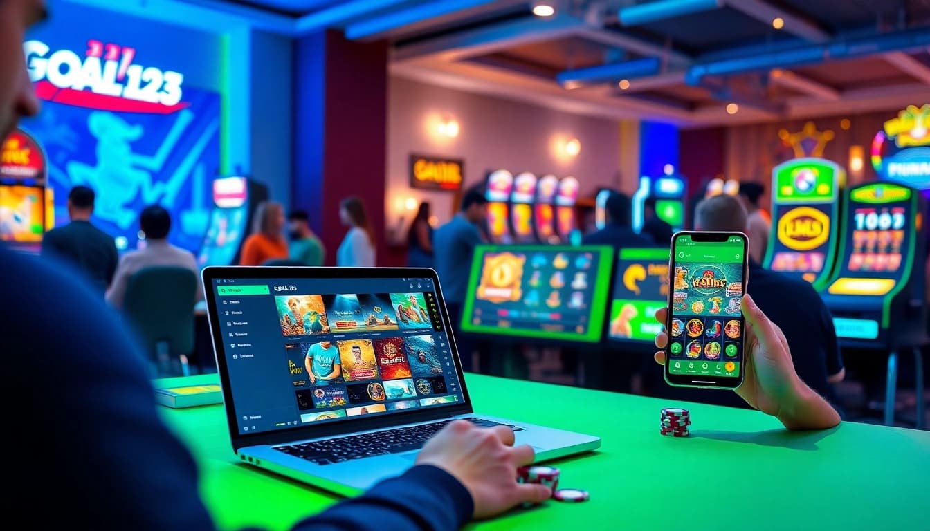 Engaging online gaming scene featuring diverse users enjoying Goal123's platform with vibrant visuals.