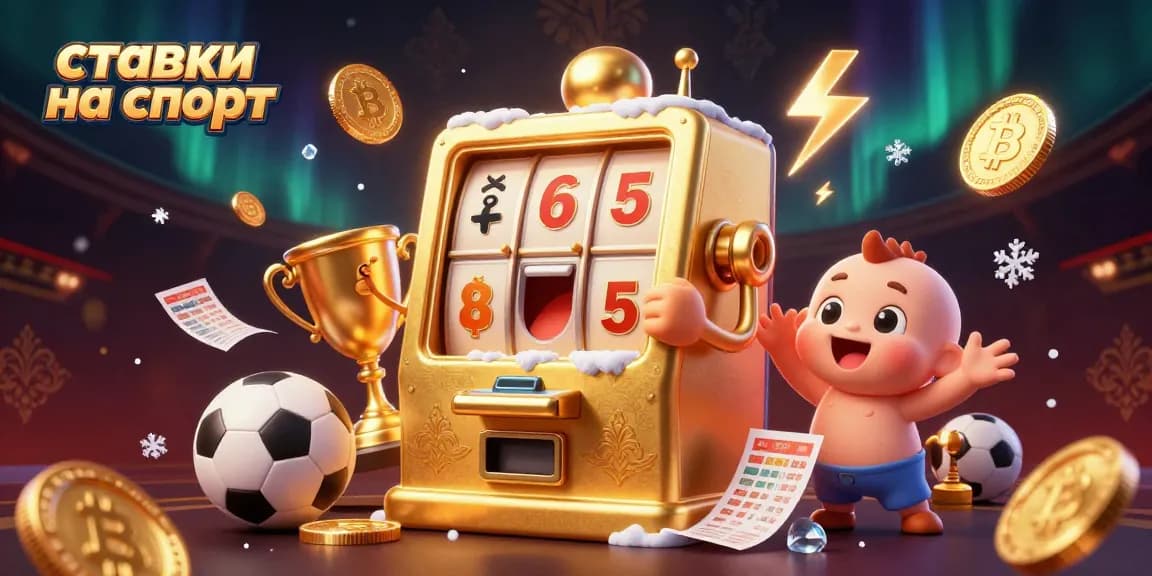 Place your ставки на спорт with excitement in this vibrant sports betting scene illustrating a golden slot machine winning big.