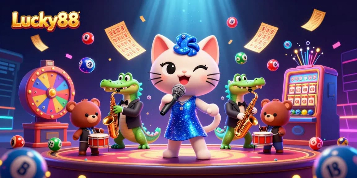 Experience Lucky88's vibrant casino scene with musical characters and exciting game elements.
