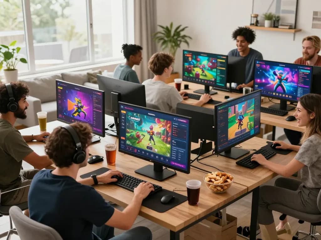 BJ888 online gaming scene with diverse players enjoying games in a lively living room