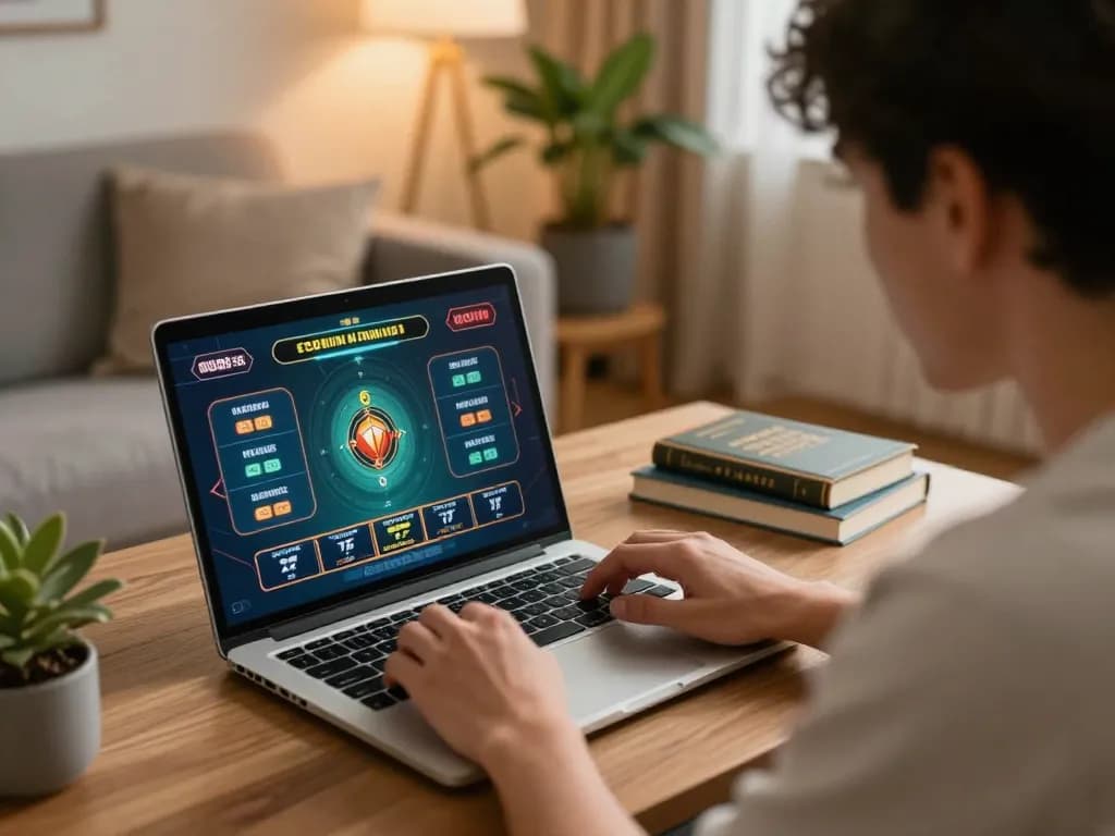 #loto188 player engaged in online betting at home, showcasing a modern gaming setup in a cozy environment.