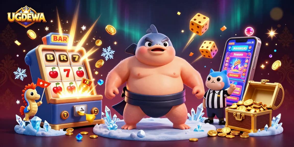Play and win with UGDEWA at a vibrant underwater casino featuring a whimsical fugu and exciting games.