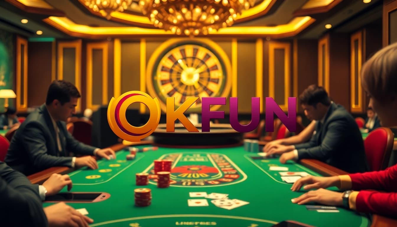 Players engaging in thrilling casino games at OKFUN, showcasing poker and roulette excitement.