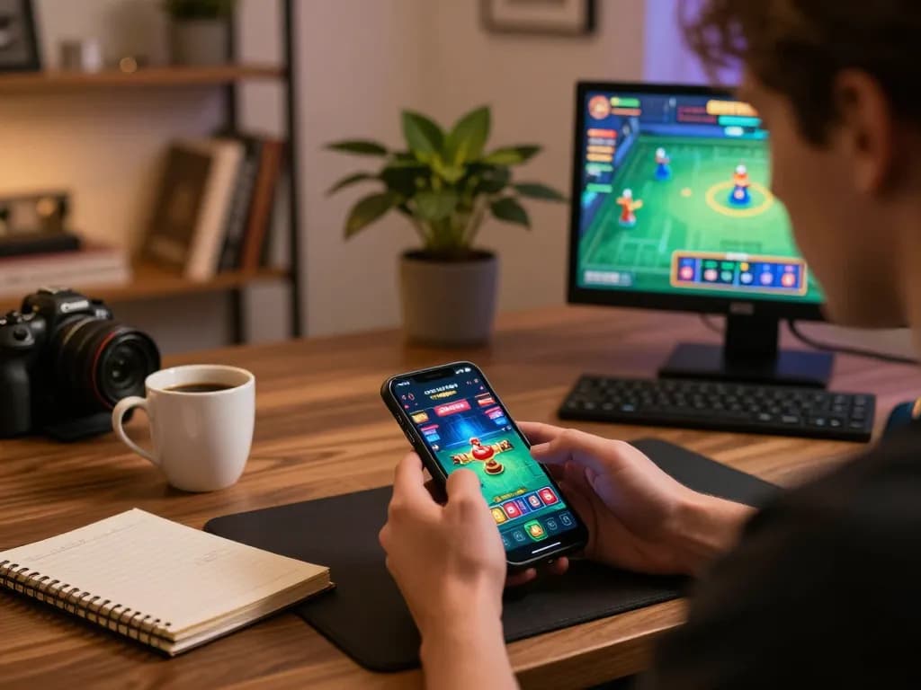 Engaging in strategic gameplay on F168 casino app with warm home ambiance