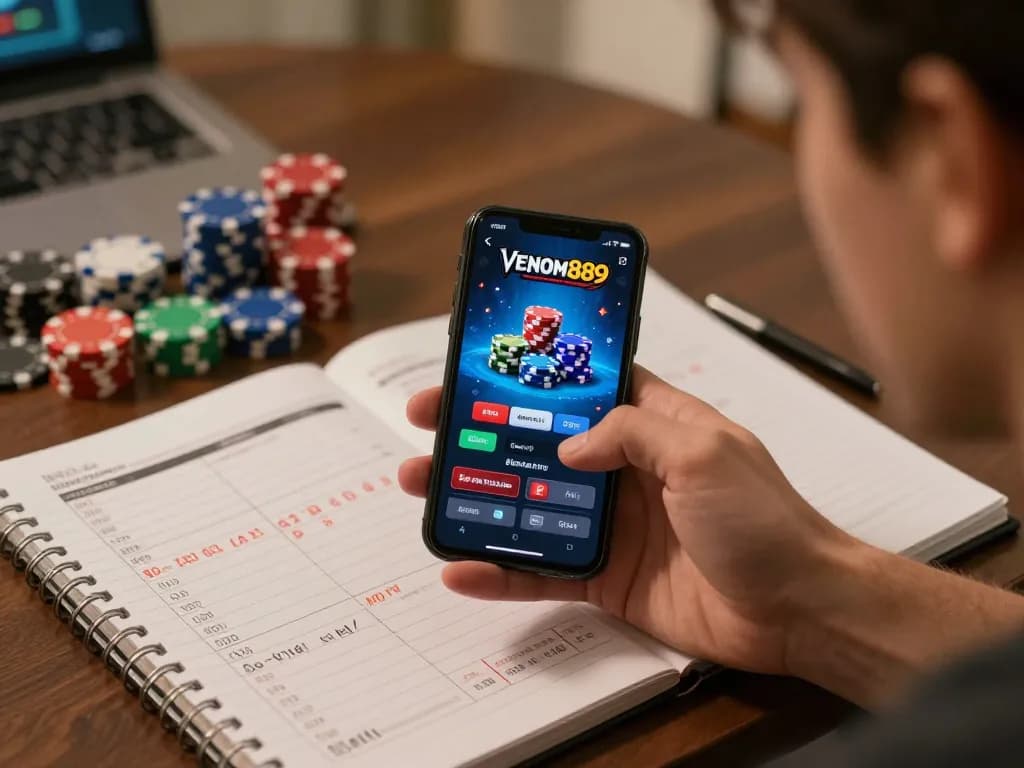 Engaging online casino gameplay featuring antoinelarocque as player utilizes Venom889 app while reviewing strategies.