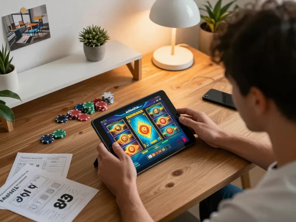 Engage with adobet88 slot gameplay on mobile app at a cozy home office setup