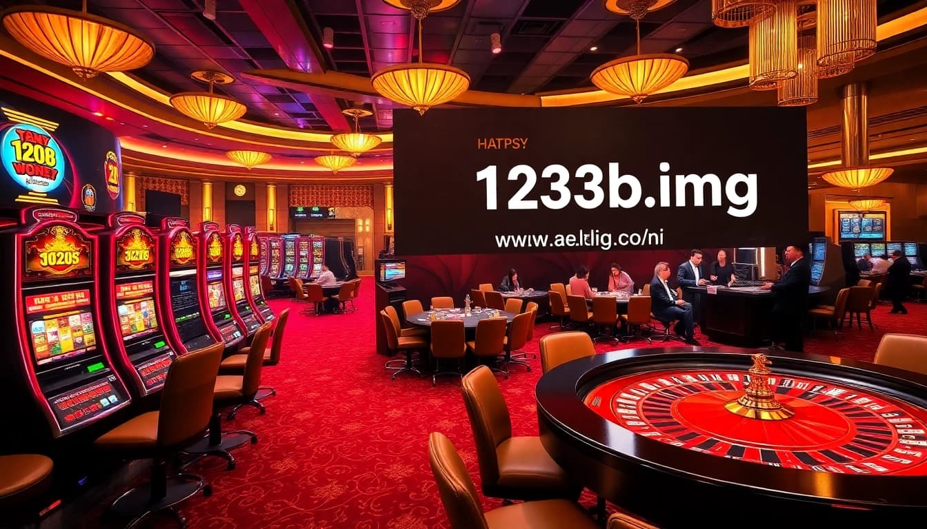 The vibrant casino atmosphere at https://123b.ing/ with slot machines, poker tables, and gaming excitement.