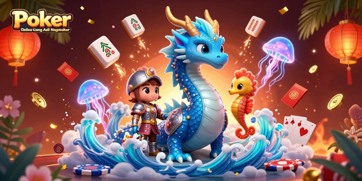 Engage with Poker Online Uang Asli Nagapoker in a vibrant casino scene featuring dragons and poker elements.