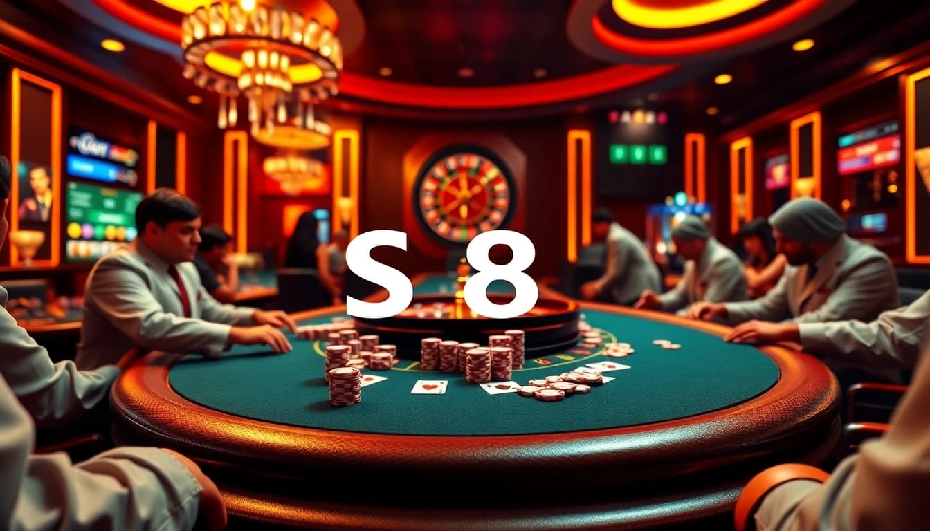 Engaging gaming experience at S 8 casino featuring poker chips and roulette.