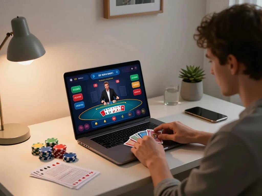 Player engaging in GG777 online blackjack game with cards and betting strategy notes visible.