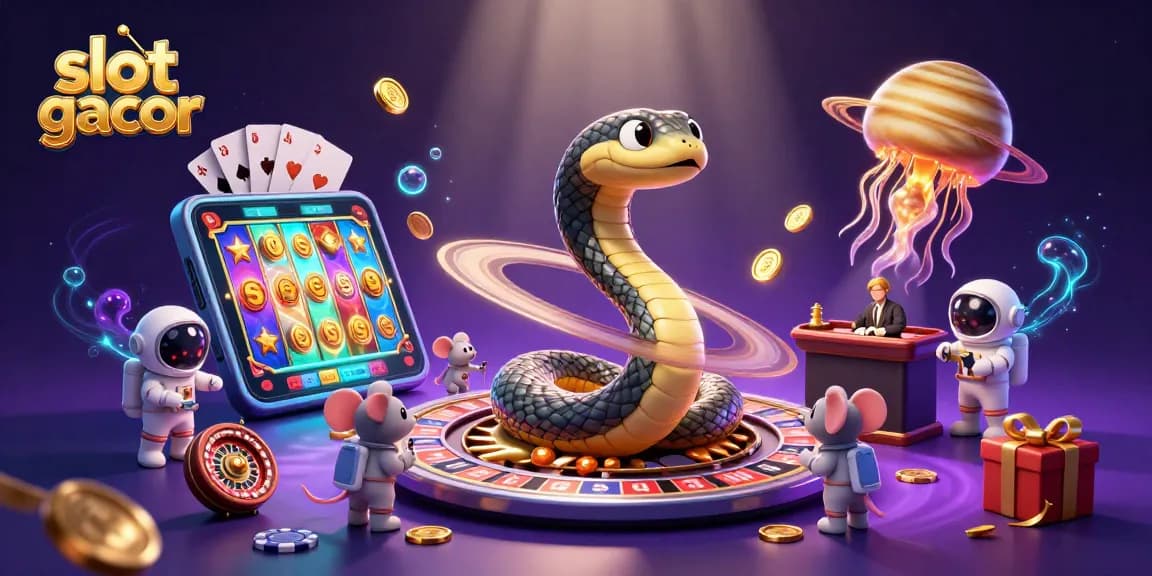 Experience the thrill of playing slot gacor with a cosmic twist in this vibrant 3D illustration.