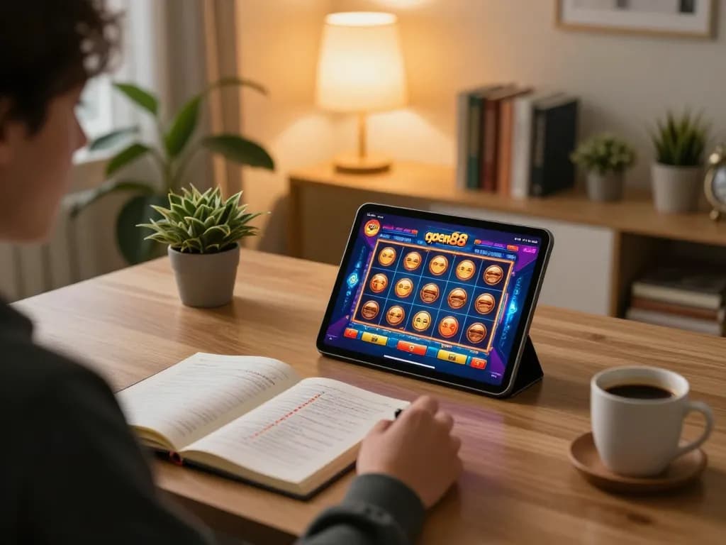 Engaging gameplay on open88 slot interface displayed on tablet in a cozy home setting