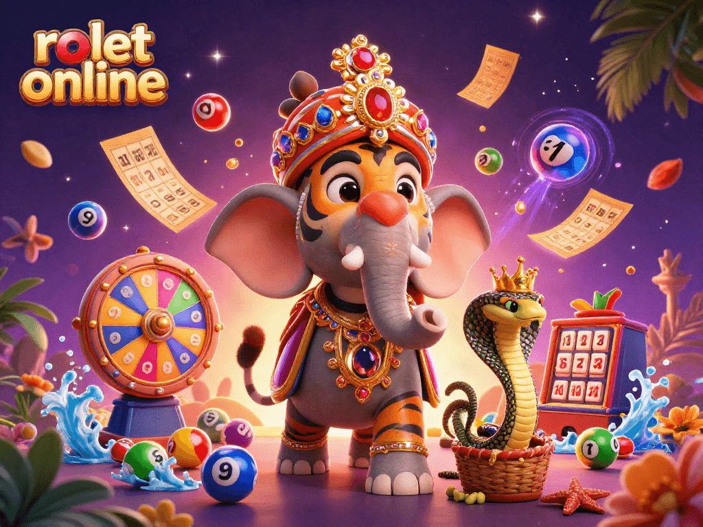 Experience the thrill of rolet online with a vibrant 3D casino scene full of dynamic gaming elements.