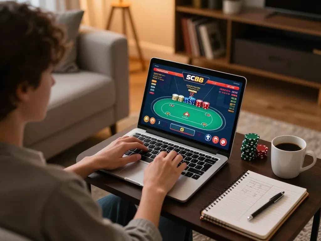 Engaging online casino gameplay experience at SC88 showcased on a laptop in a cozy living room setting.