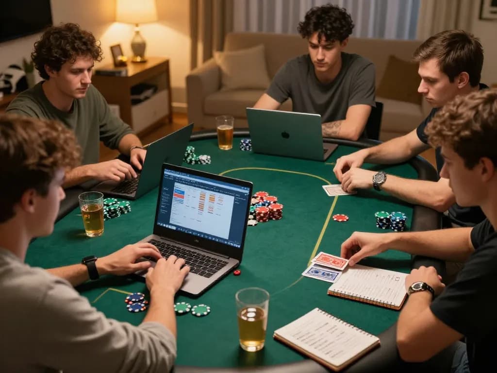 Engaged players at barbanoglass online poker night, showcasing strategy and excitement in a cozy setting.