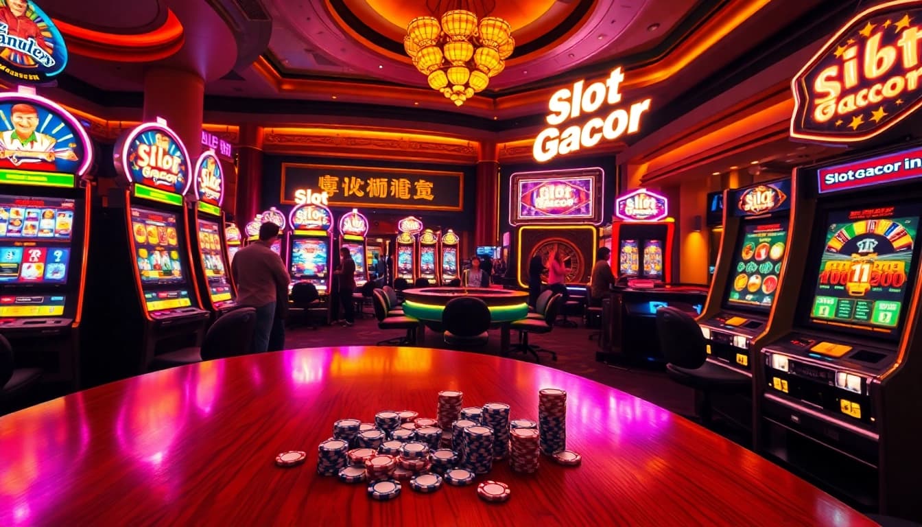 Experience the thrill of Slot Gacor at a luxury casino with vibrant slot machines and engaging players.
