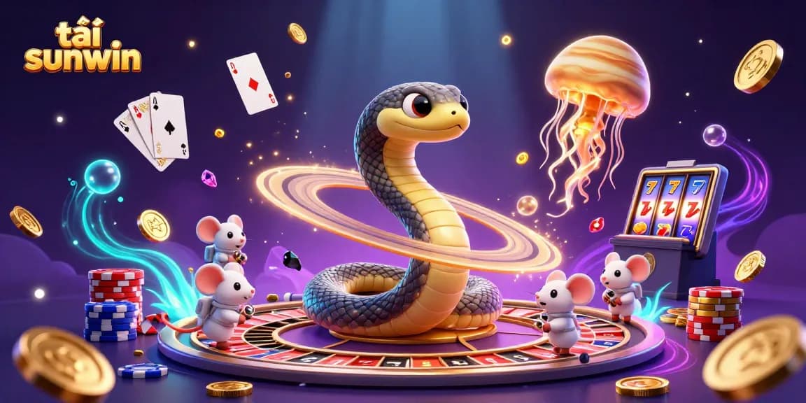 Place your bets with tải sunwin at this cosmic casino scene featuring a Saturn snake and golden jellyfish.
