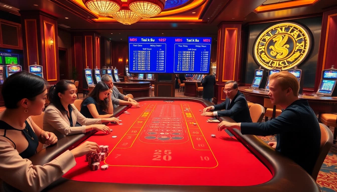 Tài Xỉu MD5 players enjoying their odds at a vibrant casino table