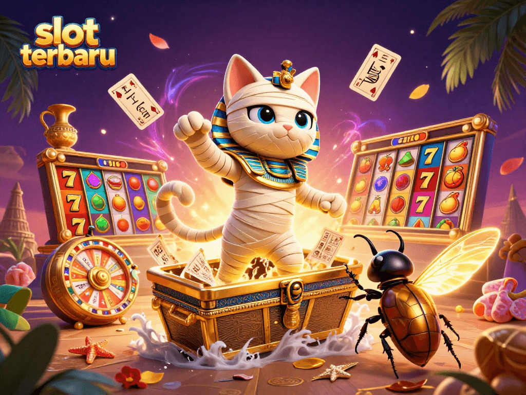 Experience slot terbaru thrills with vibrant Egyptian themed casino art showcasing exciting gaming elements.