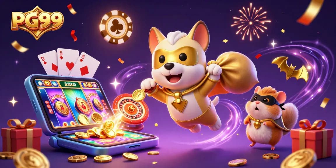 PG99 superhero dog collects winning coins in a vibrant casino-inspired adventure.