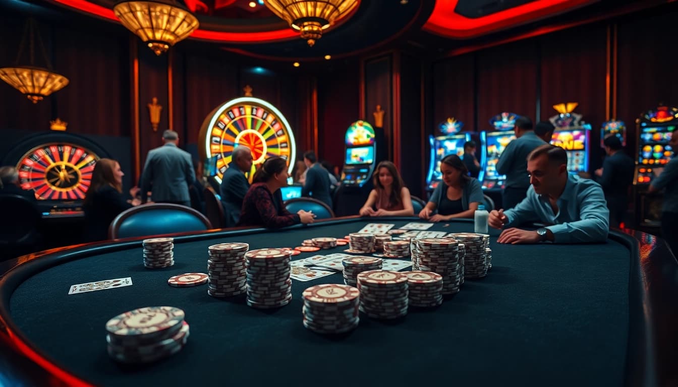 Experience a thrilling poker game at kuwin with vibrant cards and engaged players.