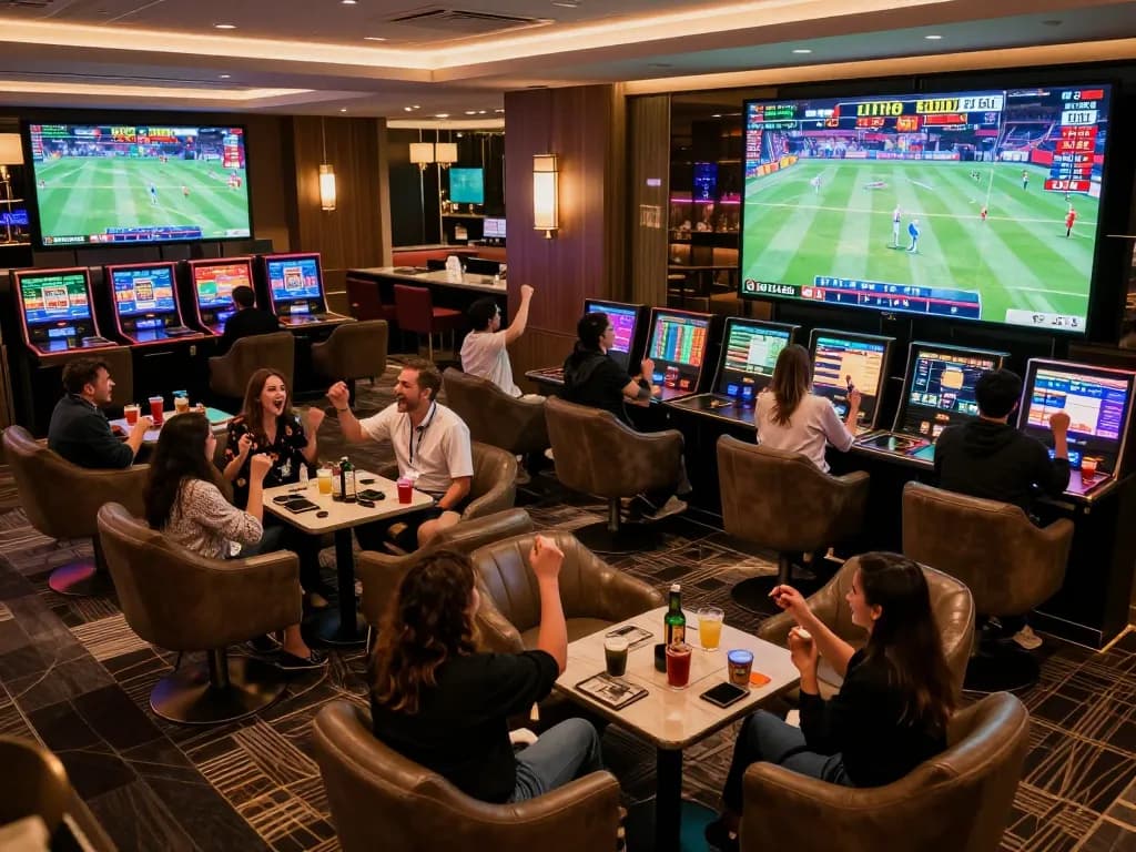 Enthusiastic patrons betting on live sports games at SC88's luxurious lounge