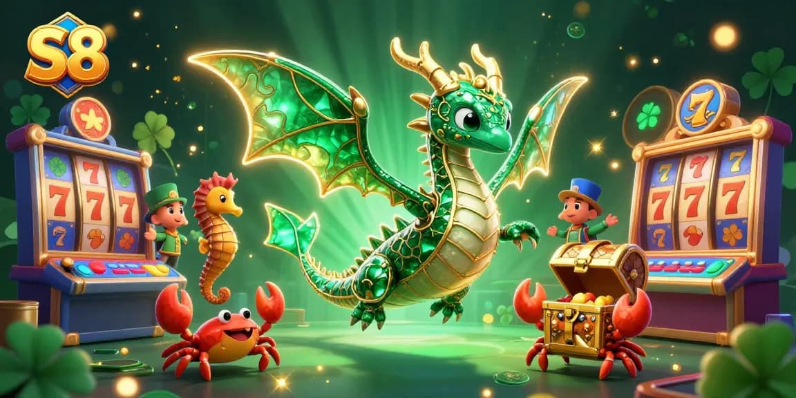 Experience the thrill with S8's vibrant slot machines and engaging sea-themed characters in this dynamic illustration.