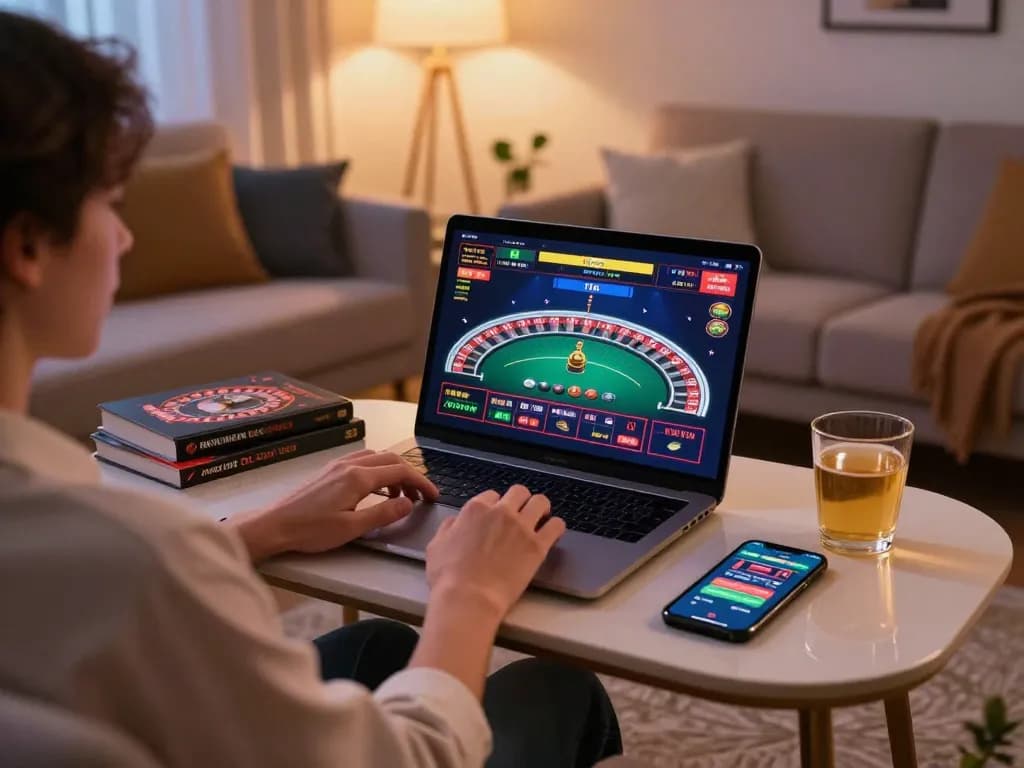 Go88 player enjoying online roulette in a cozy home setting, emphasizing responsible gaming.