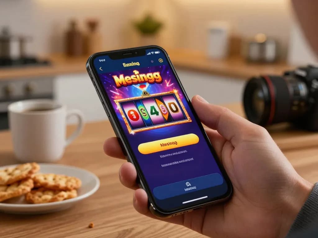 Engaging in Mesingg login on mobile device while enjoying a cozy home atmosphere for online slots.