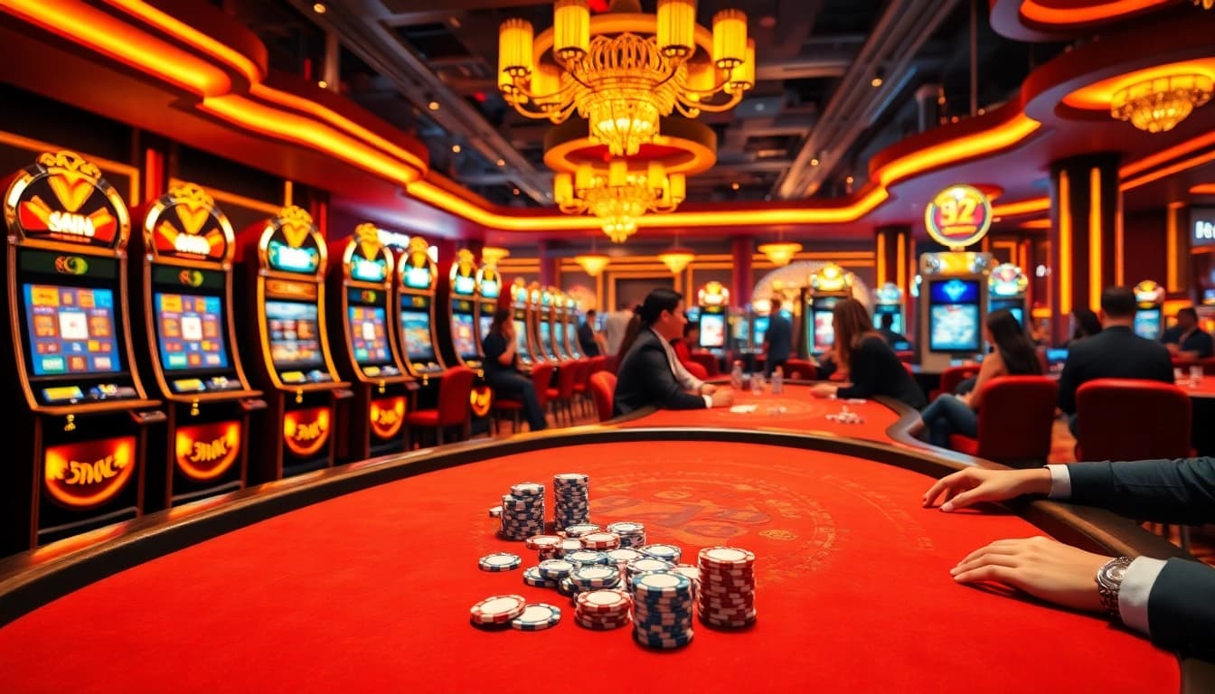 Players enjoying various games at 58win's vibrant online casino, showcasing an exciting gambling atmosphere.
