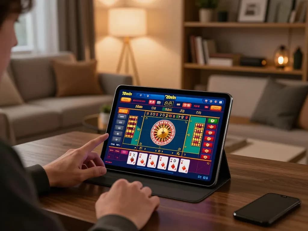 Engage with 78win casino app in a cozy home setting showcasing gameplay excitement.