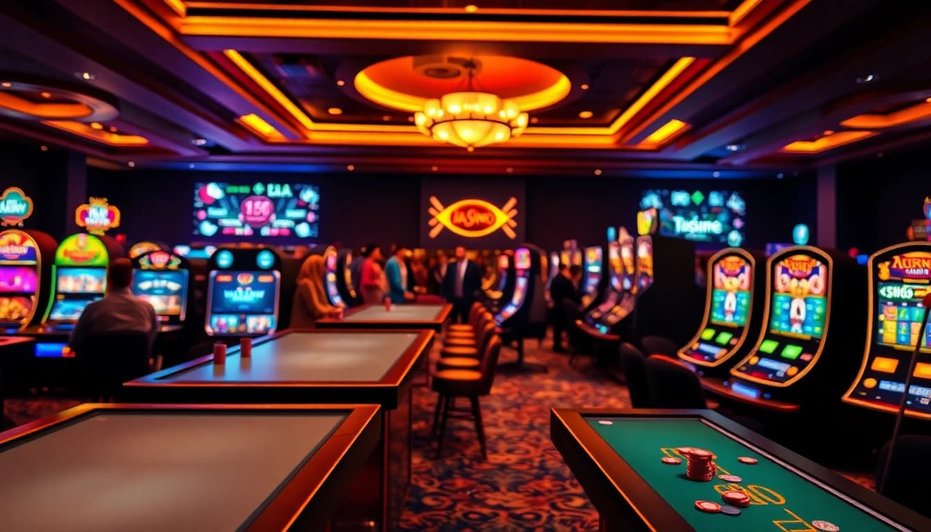 Online casino spielen in einer einladenden virtuellen Casino-Umgebung mit lebhaften Spielen.