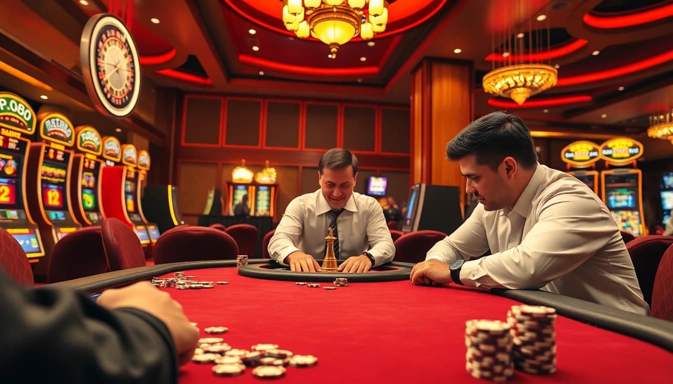 Experience the excitement of pg88 at a vibrant casino scene with poker tables and slot machines.