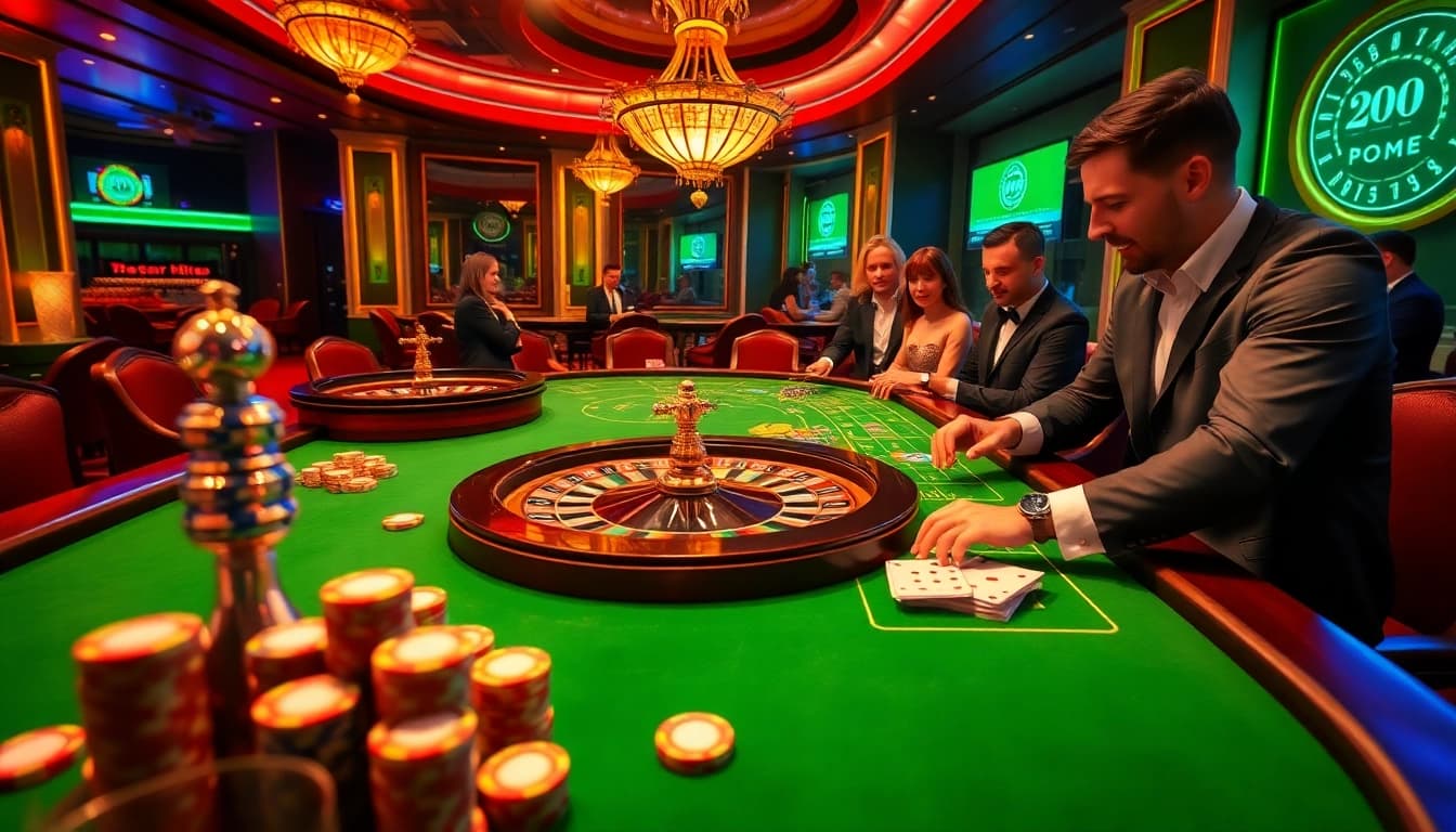 Excited players engage in high-stakes gambling at a luxurious casino table inspired by https://bong88.casa/.