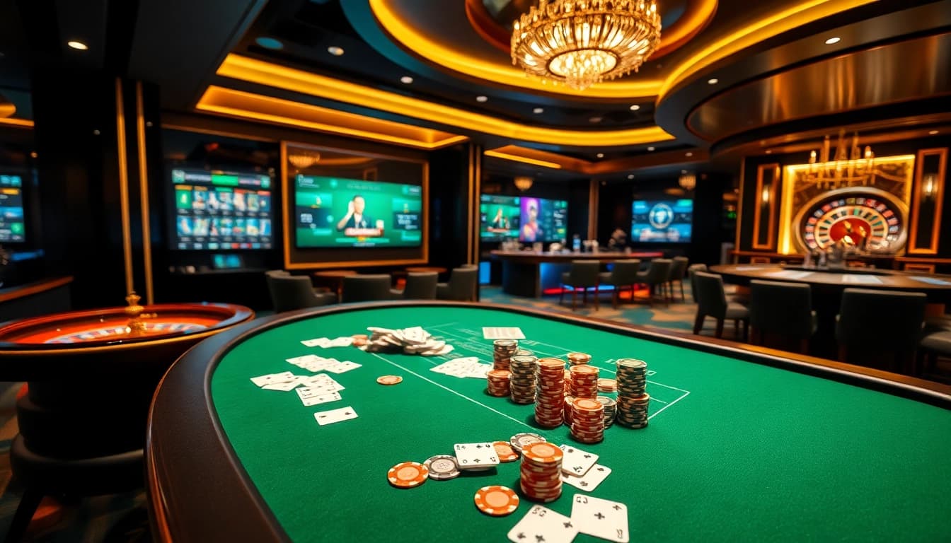 Experience the thrill of betting at uu88 with a dynamic casino scene filled with poker chips and cards.