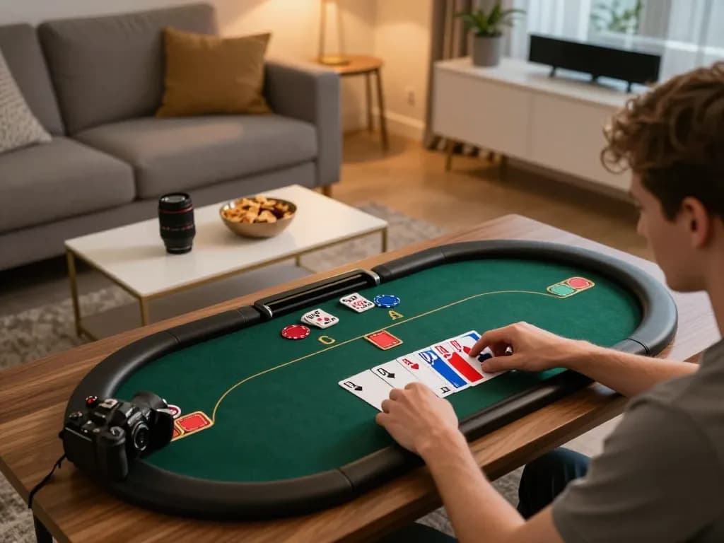 A player engages in online poker gameplay on a tablet, experiencing excitement on the trang chu lc88 platform.