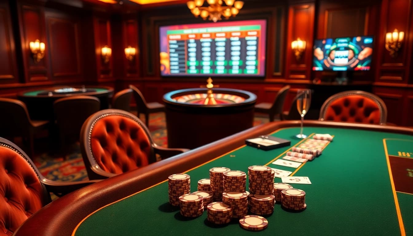 Play poker at the luxurious hb88 casino table with chips and cards